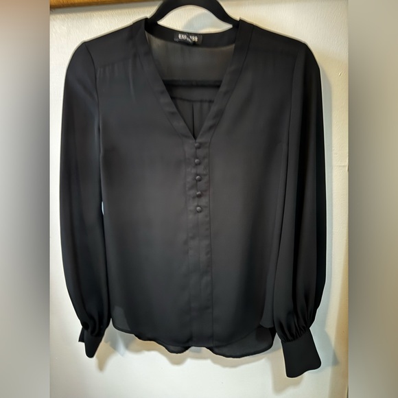 Express Chelsea Button Front Popover Blouse, black XS - Picture 1 of 4
